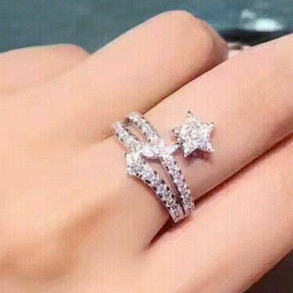 Fashion Star Shaped 925 Silver Plated Wedding Ring, FB16FA1066 - Picture 1 of 7